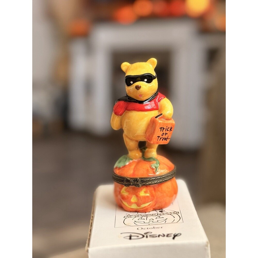 Vintage 1990s Disney Winnie the Pooh Halloween Trinket Box October Porcelain